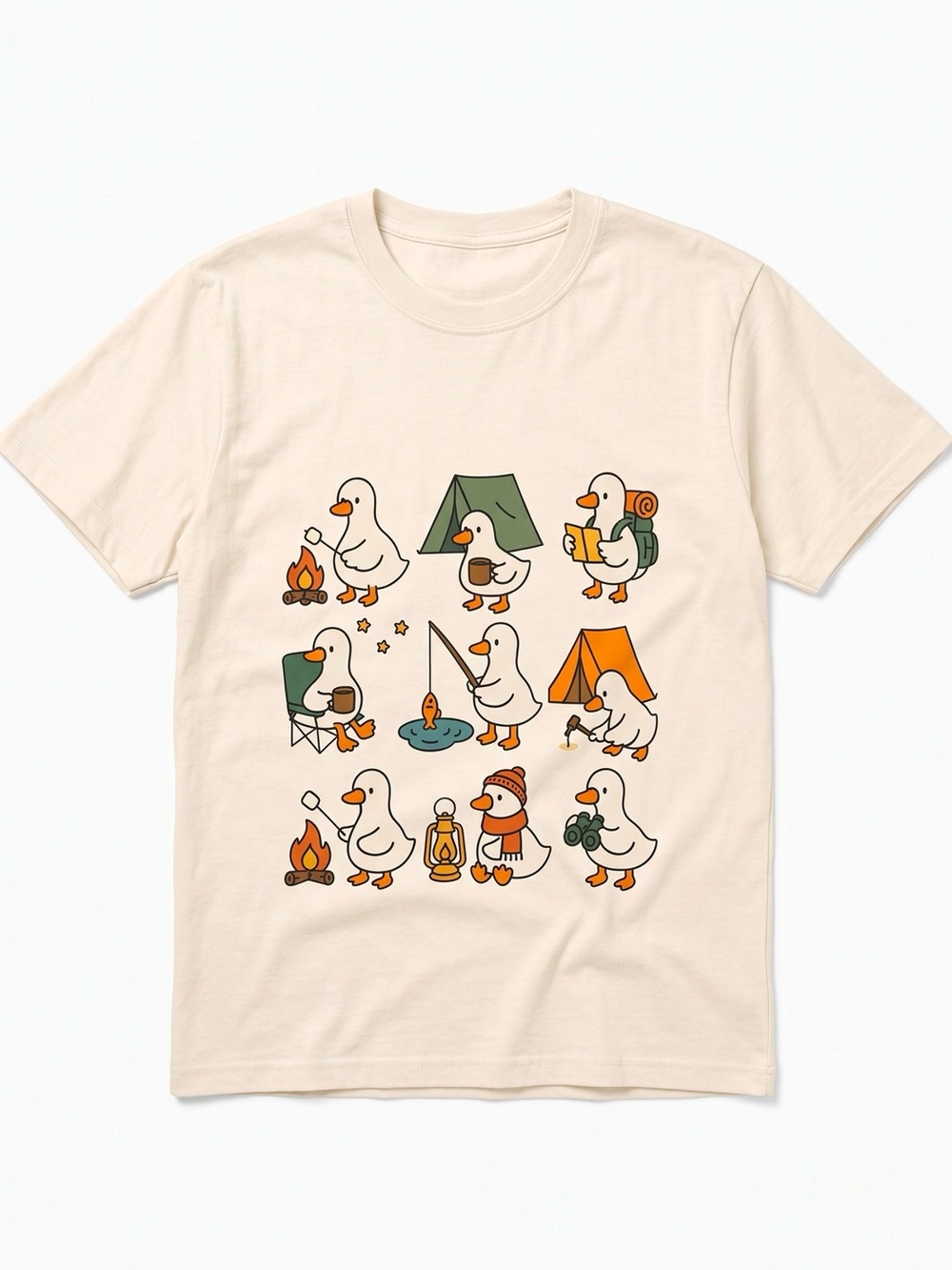 Cute Camping Ducks Outdoors Kawaii Graphic Tee Unisex Cream T-Shirt